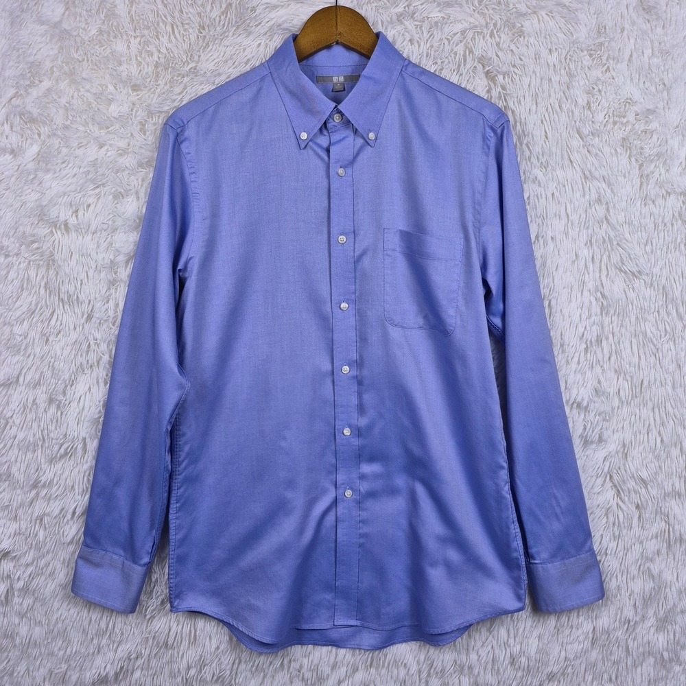 Uniqlo Mens Oxford Long Sleeve Button Down Shirt Royal Blue Size Medium Preppy